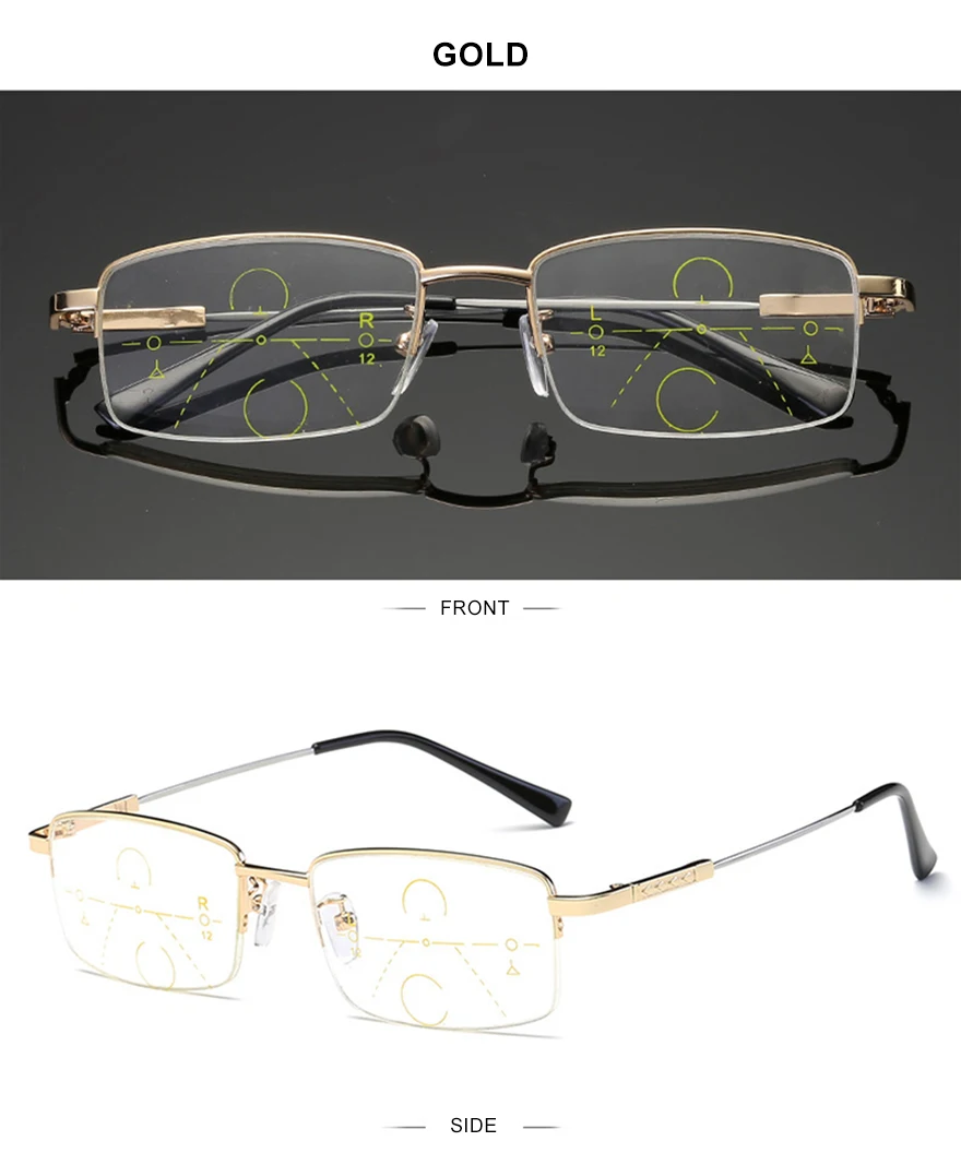 Progressive Multifokale Lesebrille Männer Frauen Blau Licht Blockieren Titan Legierung Bifokale Presbyopie Brille Dioptrien Bis +4,0 – Detail 8