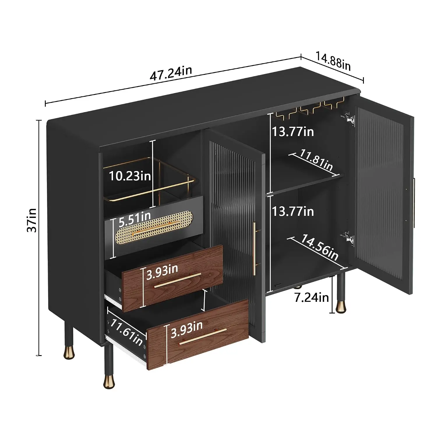 48" Bar Cabinet with Wine Storage & Drawers, Sideboard with Wine Racks for Kitchen Dining Living Room, Customized image 2