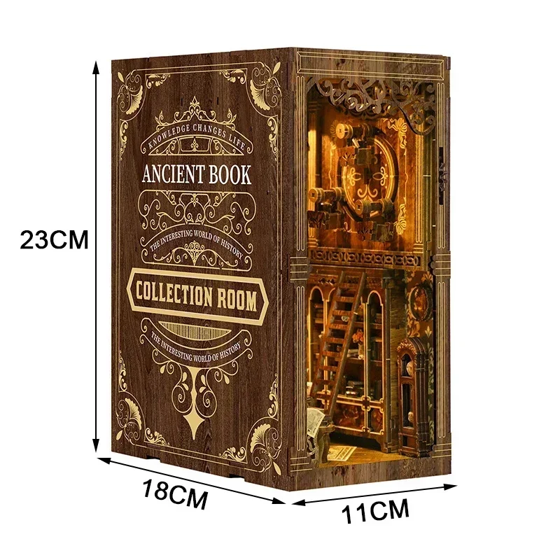 DIY Wooden Antique Book Collection Room Bookshelf Home Decor  Book Nook Shelf Insert Miniature Kits