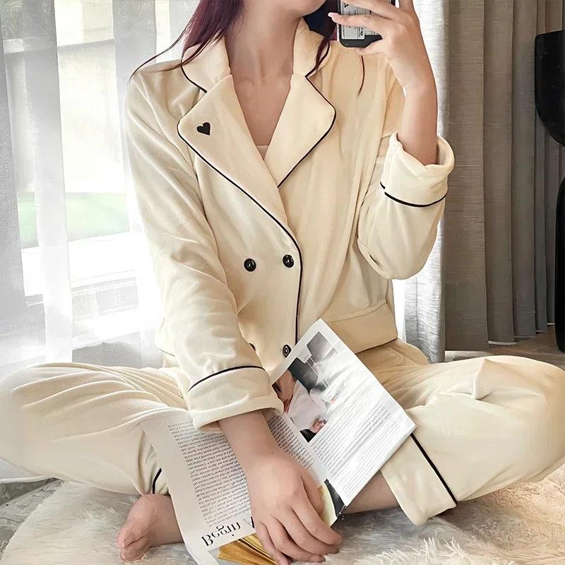 New Women's Pajamas Premium Sense of Elegance Long-sleeved Pajamas Suit Sea Island Velvet Warm Home Wear Spring, Fall and Winter