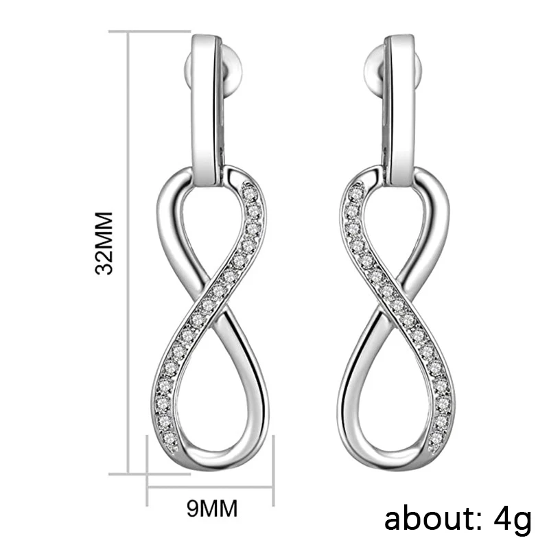 Huitan Elegant Infinity Figure Eight Shape Earrings for Women Paved Cubic Zirconia Fancy Girl Gift Fashion Versatile Ear Jewelry