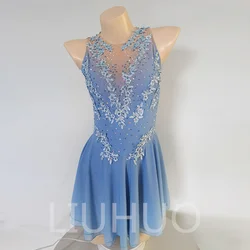 LIUHUO Figure Skating Performance Clothing Customized Blue Sleevesless Children's Performance Clothing