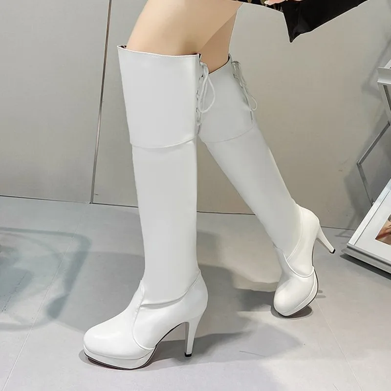 10cm Women PU High Heels Knee-High Boots Women's Custom Autumn Winter Platform Thigh High Boots Luxury Sexy Ladies Dancing Shoes