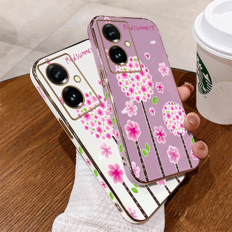 Y78Plus Spring Flowers Luxury Plating Phone Case For VIVO Y78 Y35 Y100 Y21T Y35Plus Y20i Y22 Y76S Y77 Y200 Y95 Y91 Y93 Y85 Cover