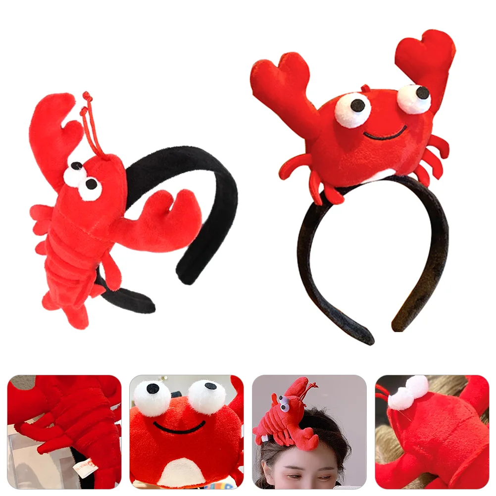 2 Pcs Lobster and Crab Headband Prom Headpiece Bopper Cloth Headwear Hair Bands Ribbon Headwears Hoop Hoops Clasp Cute