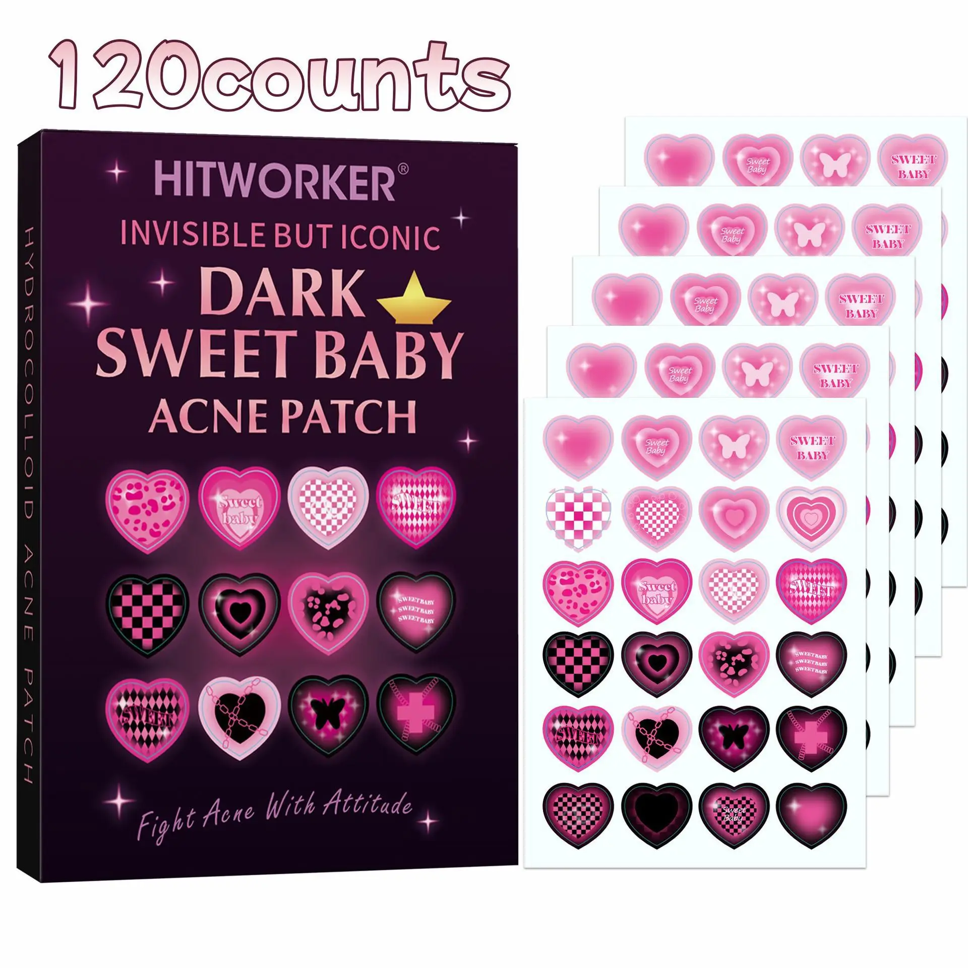 120/48 pieces/box of cute heart-shaped acne patches - non-alcoholic, used to absorb acne secretions, essential for acne care