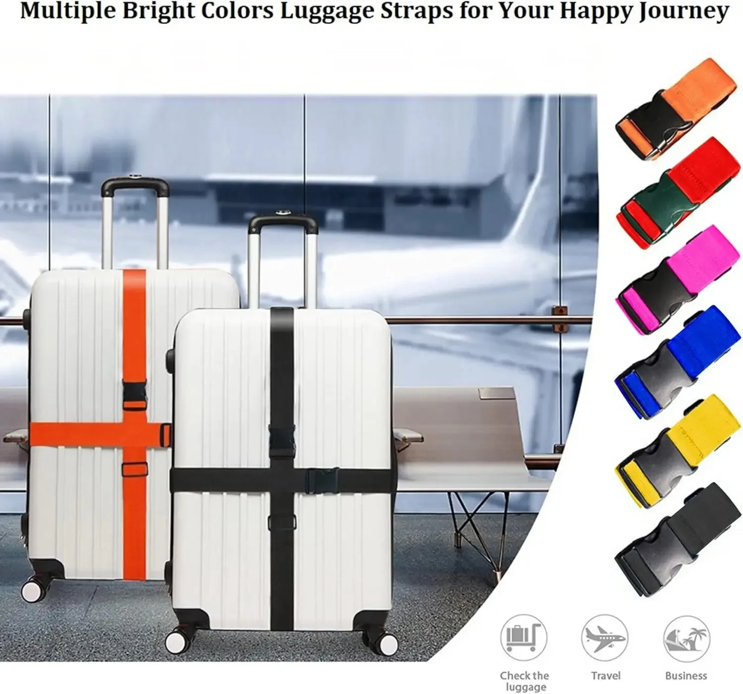 Bright Color Adjustable Luggage Straps 2 Pack, Heavy Duty Suitcase Belts Travel Accessories, Travel Bag Fixing Strap 200 X 2.5CM