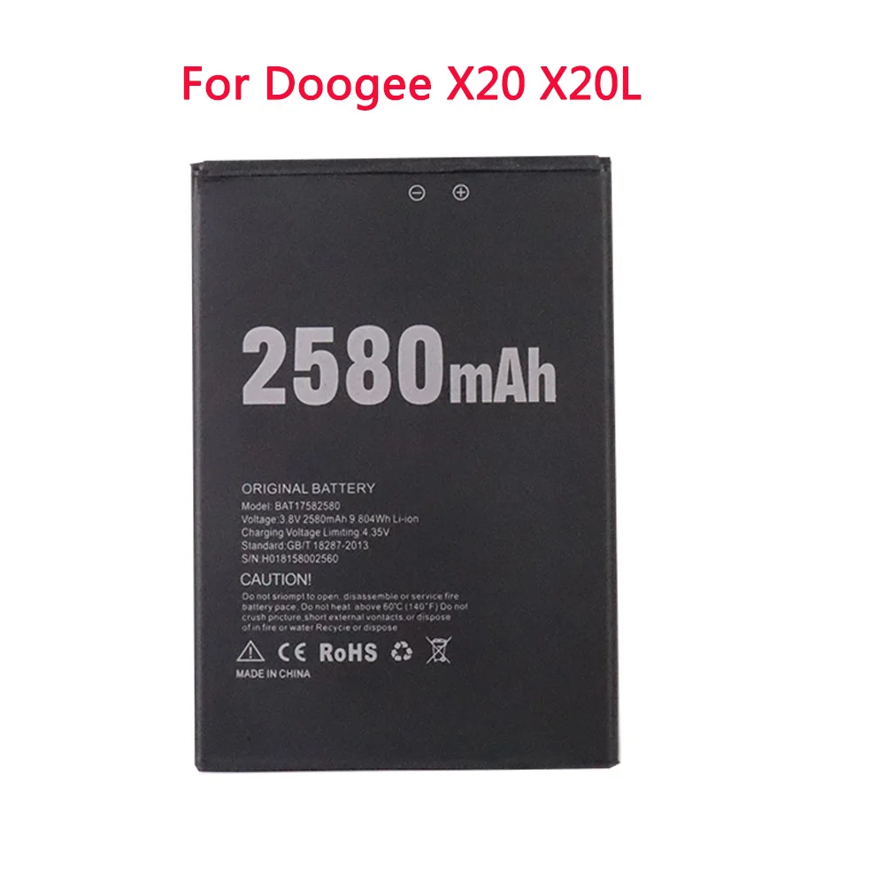 New 3.8V DOOGEE X20 2580mAh Battery For Doogee X20 X20L Mobile Phone BAT17582580 Li-ion Polymer Replacement CellPhone Batteries