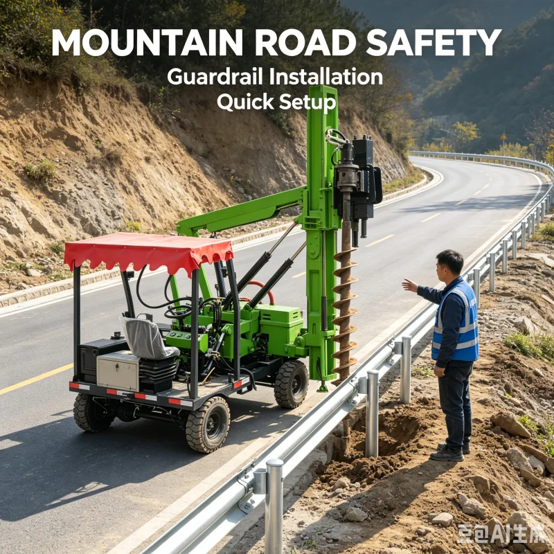Highway Safety Barrier Post Driver Hydraulic Piling Rig For Road Guardrail Installation Traffic Fence Rammer Equipment
