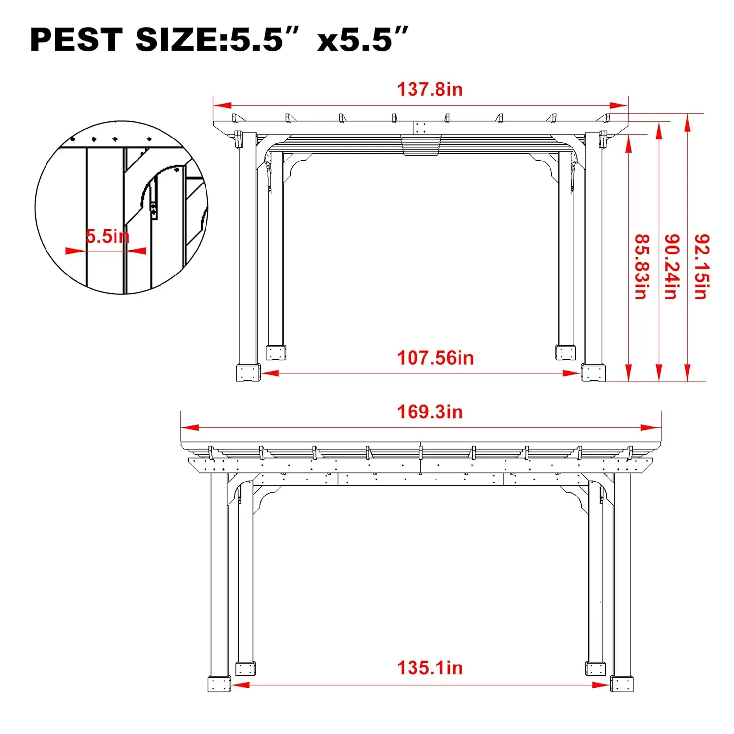 

12' X 14' Cedar Wood Patio Pergola Slatted Trellis Roof Outdoor Gazebo Backyard Customizable Solid Structure