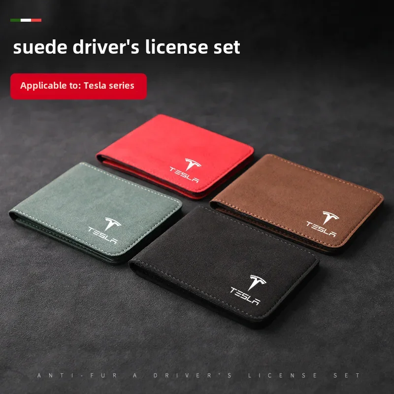 Leather Car Driving License Cover Suitable For Tesla Model3/modely/x/s Flip Fur Leather Driving License Card Holder