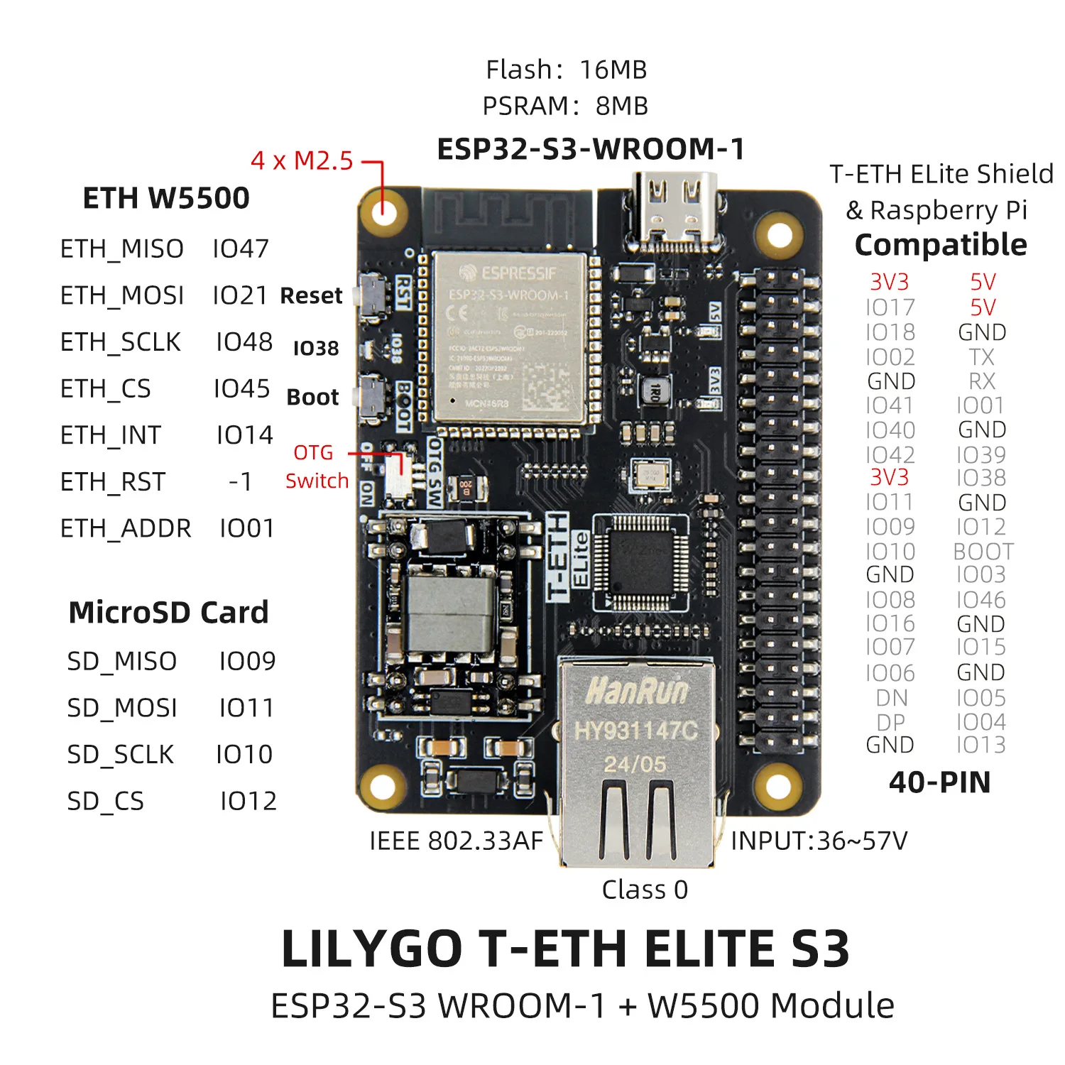 Płytka Ethernet LILYGO T-ETH-ELite ESP32-S3 |   Moduł rozszerzający W5500 — zdjęcie produktu 2