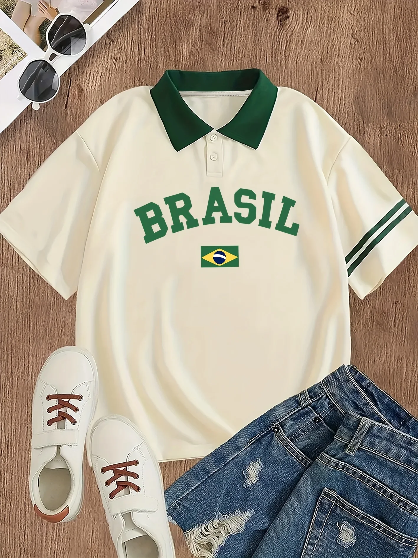 

2025 NEW Autum Women’s Polo Shirt ， Letter Print Loose Polo Shirt, Casual Short Sleeve Lapel T-shirt, Women's Clothing