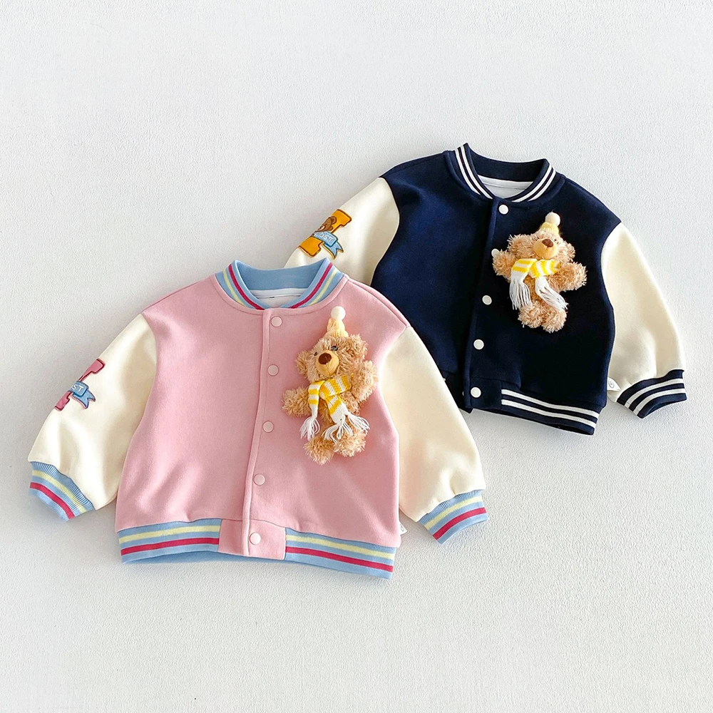 MILANCEL Children's Jackets 1-6T Kids Clothes Cute Bear Jacket for Girl Color Blocking Cartoon 3D Bear Children's Coat