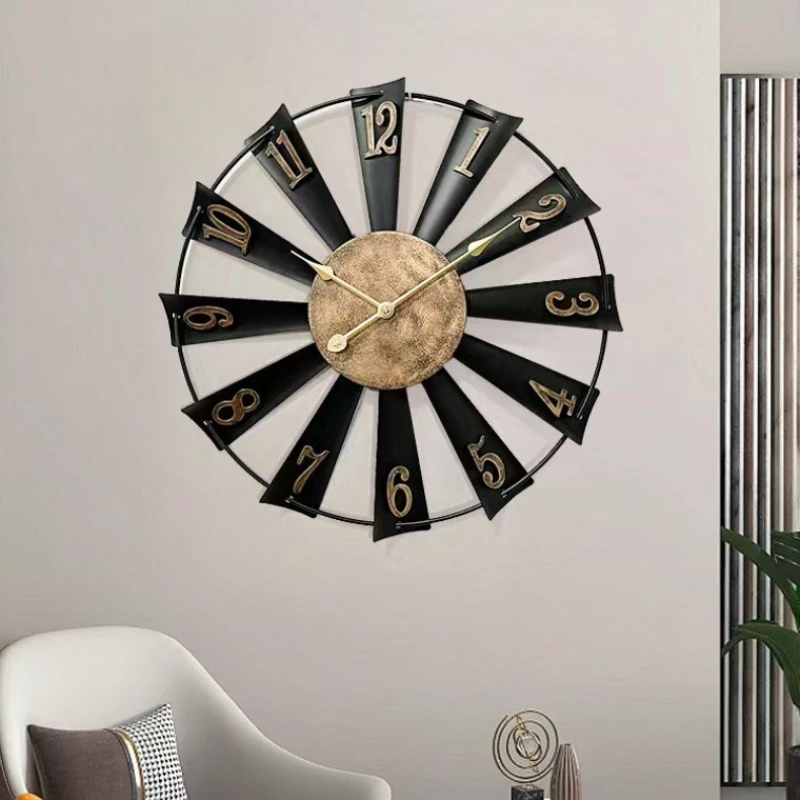 Vintage Metal Wall Clock Windmill Modelling Hollow Wall Watch Silent Living Room Wall Clocks Creative Home Art Decoration