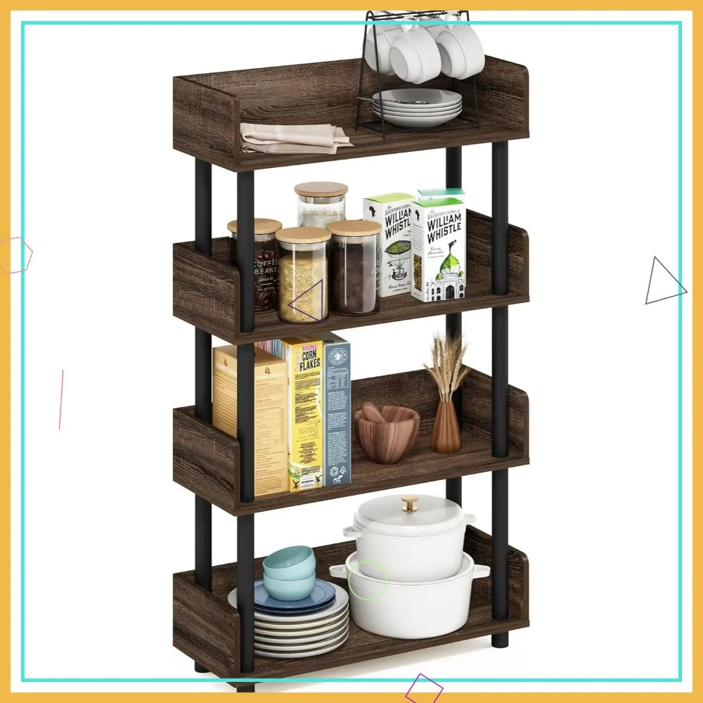 

4-х уровневая полка с закругленными углами, место для хранения книг и декора, простая сборка, отделка из орехового дерева