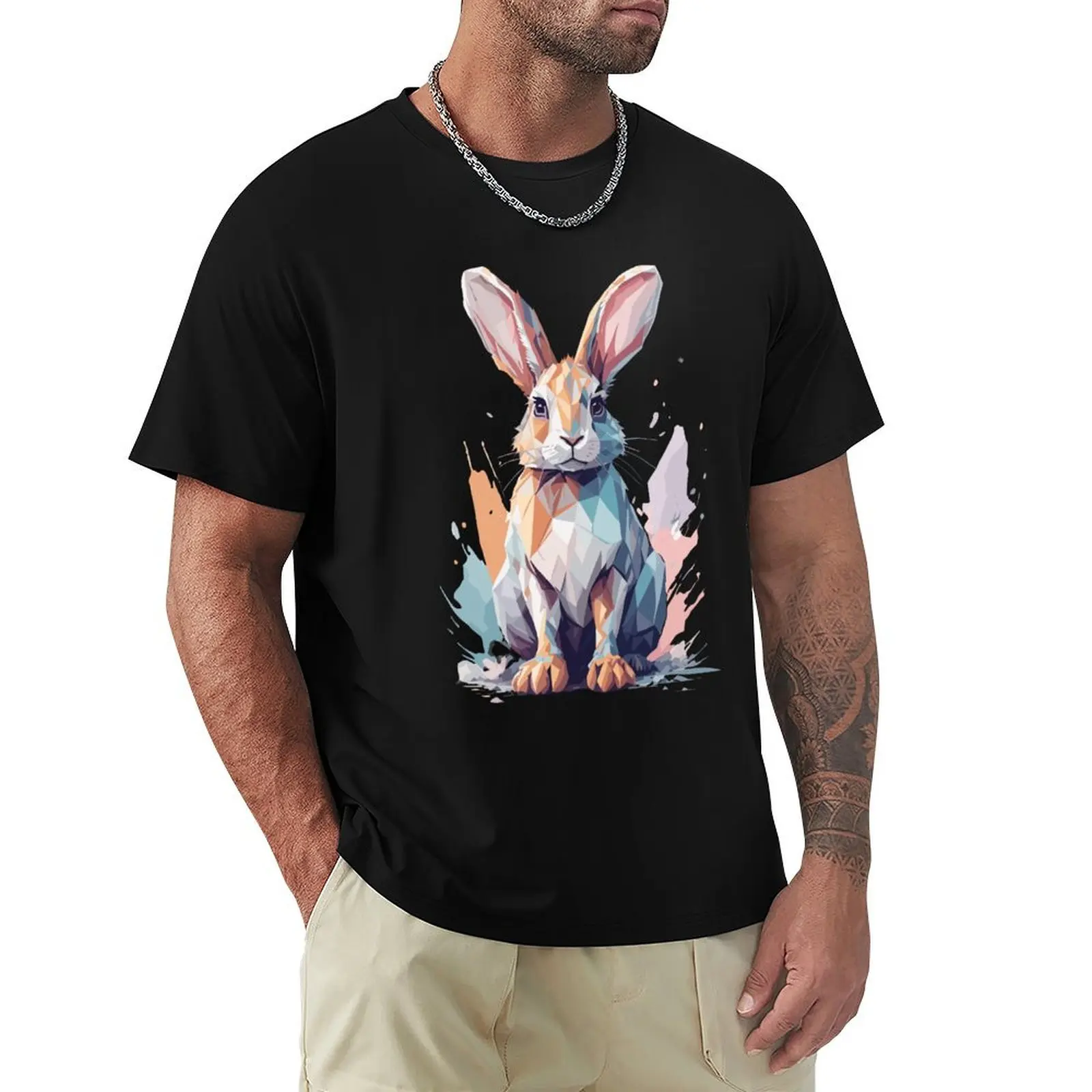 

Polygon Watercolor Rabbit T-Shirt Basic Daily Outfit Short Sleeve Tee