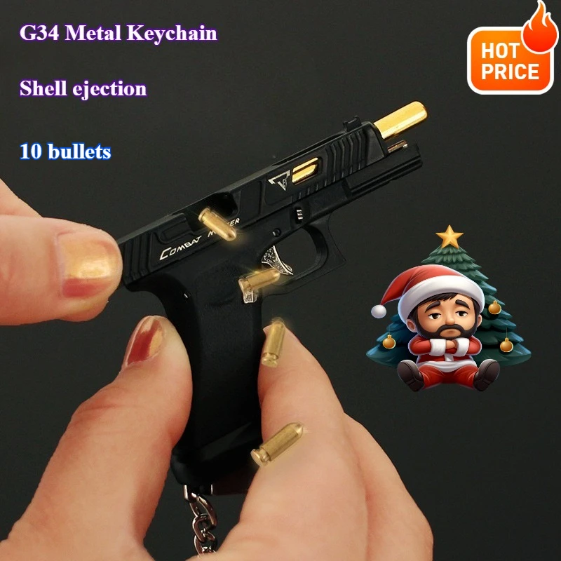 New Mini 1:3 Semi-alloy Detachable TtiG34 Battle Master 10 bullets Shell Pop-up Version Gun Model Keychain Pendant Men's Gift