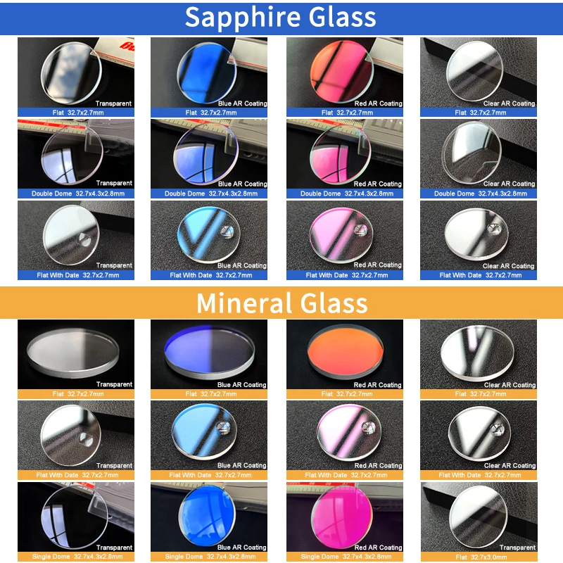 MDV-106 Mineral Crystal For Swordfish MOD Flat Single Dome Watch Glass With Blue Red AR Coating Watches Parts