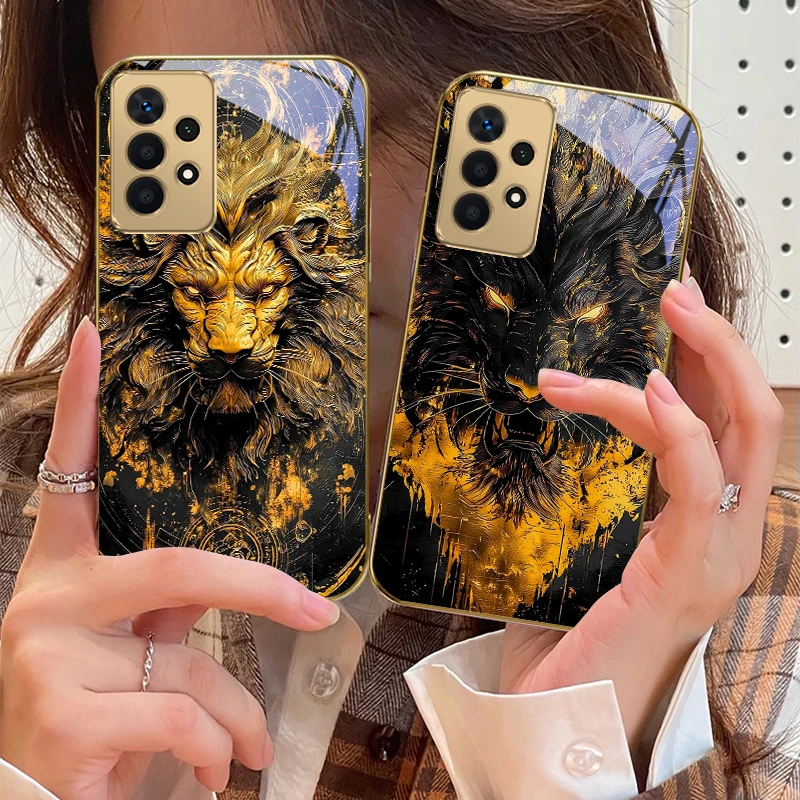 Zhenshan Spirit Beast für Samsung A73 A72 A71 A42 A56 A55 A54 A53 A52s A52 A51 A36 A35 A34 A33 A32 16 14 Goldene Glas-Handyhülle