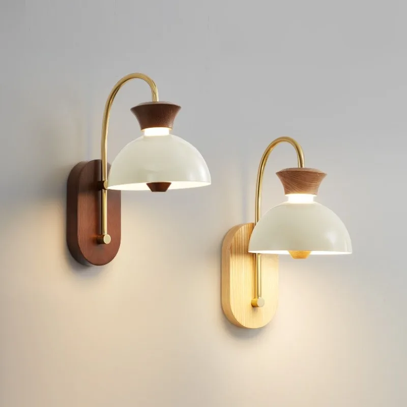 

Nordic Unique Restaurant Study Bedside Lamp Solid Wood High-end Designer Retro Simple Living Room Wall Lamp Hall Bedroom Light