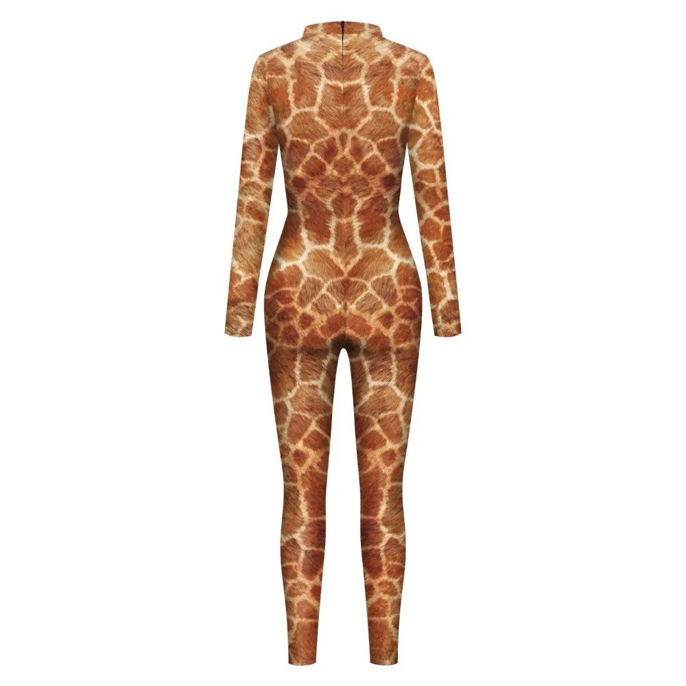 Funny Animal Leopard Print Giraffe Print Bodysuit Long Sleeve Halloween Bodysuit Adult Men's Stage Party Performance Costume