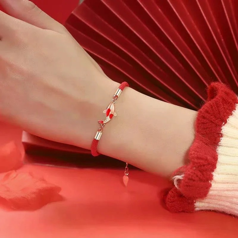 حسن الحظ سوار حبل مضفر كوي سوار سلسلة حمراء هدية عيد الحب زوجين هدية #5