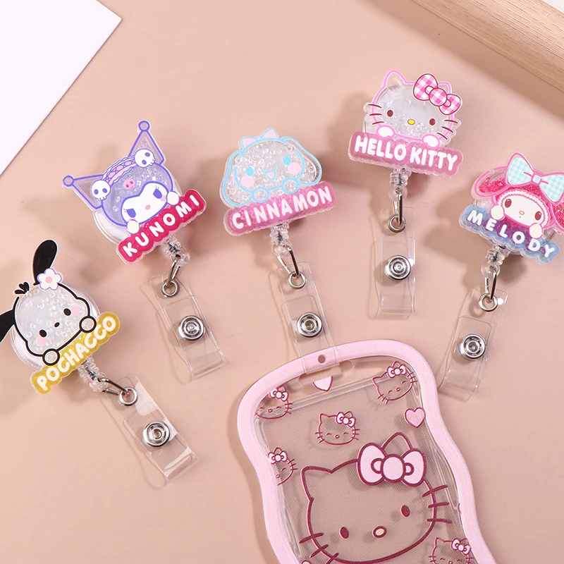 

Держатель для бейджей Quicksand Sanrio Scalable Badge Reel Holder Hello Kitty Kuromi Cinnamoroll для медсестер, врачей, студентов, держатель для именных бейджей и удостоверений личности