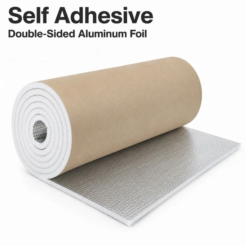 7mm Thick Double-sided Aluminum Foil Insulation Roll with Self-adhesive Kraft Paper Backing Heat Sound Proof Reflective Foam Mat