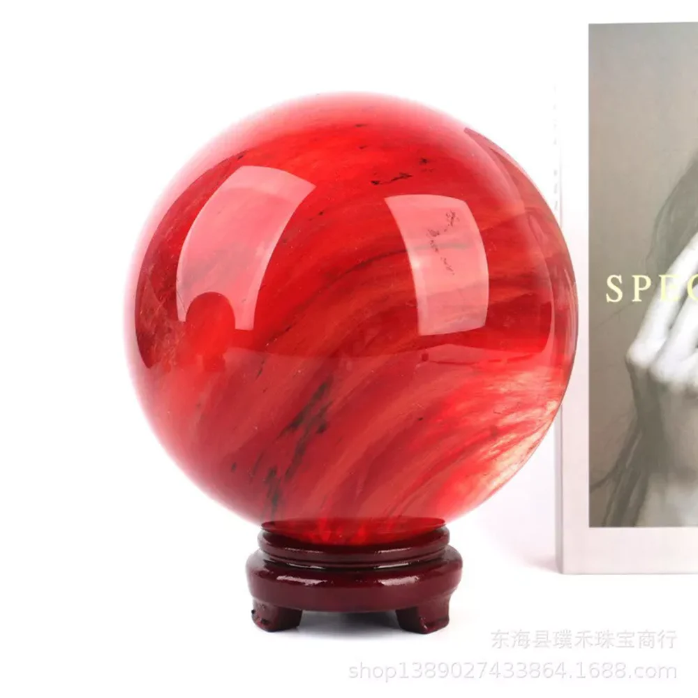 

2 lb large natural red smelting quartz crystal Ball Healing Energy Ball with bracket -
