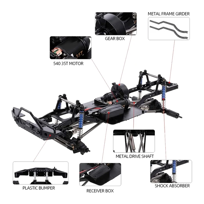 313Mm 12.3Inch Wheelbase Assembled Frame Chassis For 1/10 RC Crawler Car SCX10 SCX10 II 90046 90047