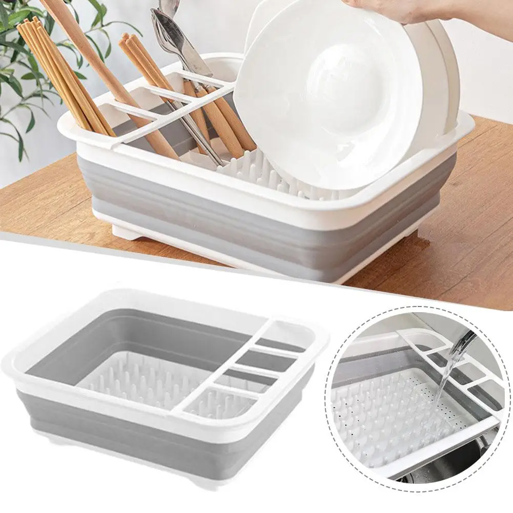 Foldable Dish Drainer Bowl Rack Dinnerware Organizer Sink Drying Rack Portable Drain Storage Box for Kitchen RV Camping Tray