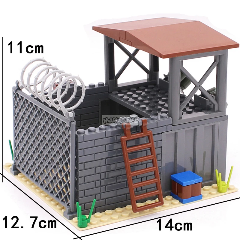 Marumine 23PCS MOC Blocks WW2 Military Base Special Forces Sentry Guard Room DIY Army Soldier Scenes Building Bricks Model Kit