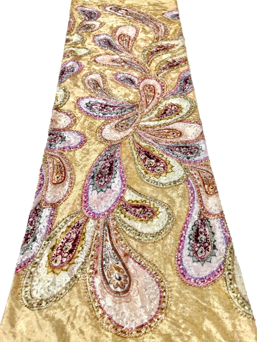 SKIG Luxurious Mixed Colors Soft Velvet Fabric with Stones – Elegant High-Quality Tube Lace for Wedding Evening Dress AT3147-A1