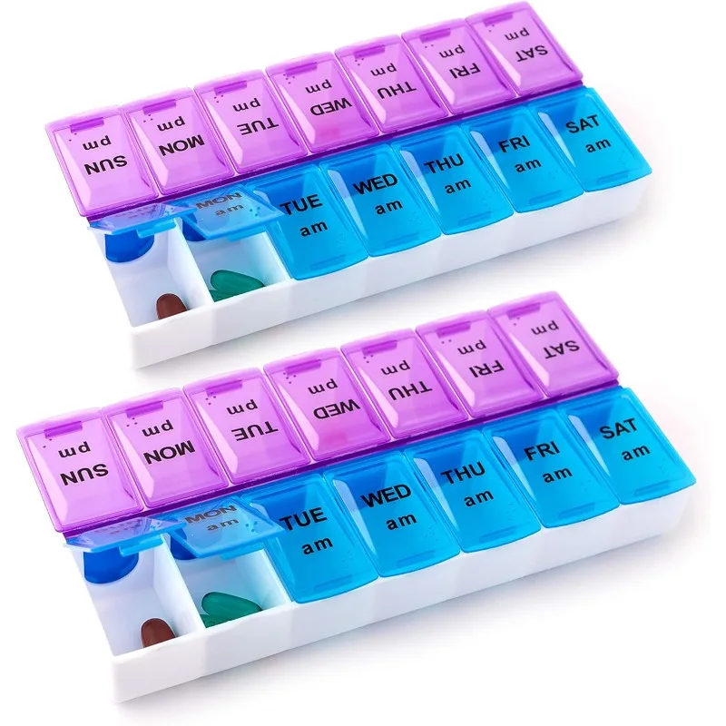 

2Pc Pill Organizer 2 Times a Day (2 Pack), Weekly AM PM Pill Box, 7 Day Morning and Night Medicine Organizer