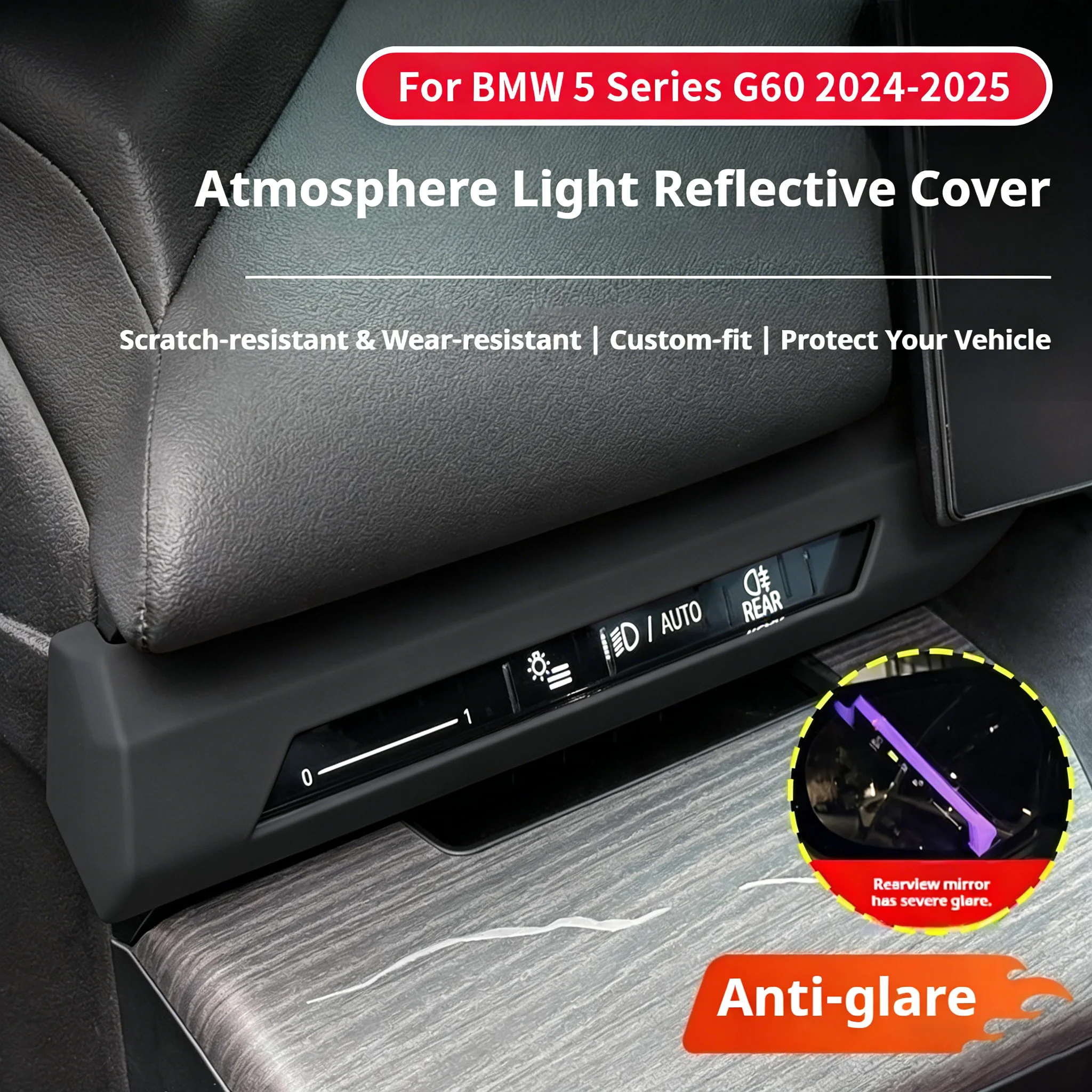 For BMW 5 Series G60 2024-2025 Anti-reflective silicone protective cases for interior decoration of ambient lights on both sides