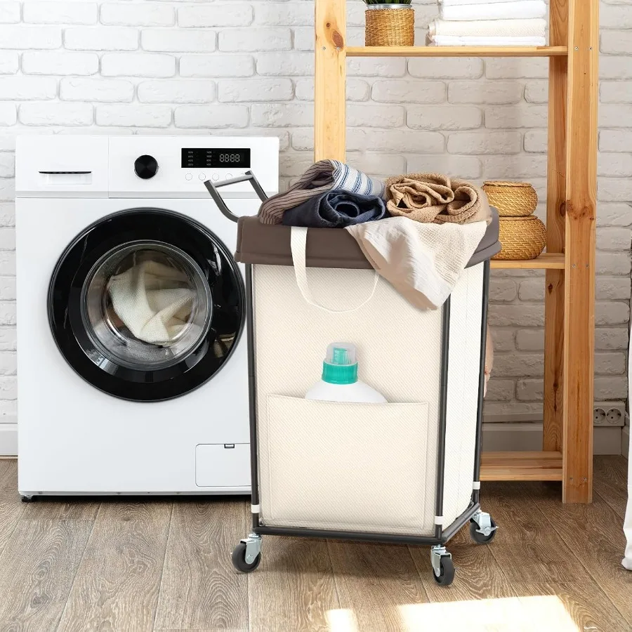 سلة غسيل كبيرة متدحرجة سعة 160 لتر مع عجلات ومقبض تصميم قسمين لسهولة تخزين الملابس ونقل مثالي لـ Bedr #5