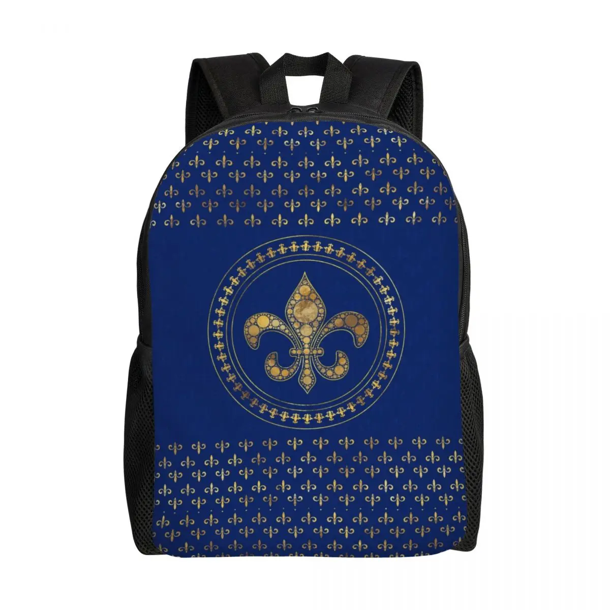 

Fleur-De-Lys Gold And Royal Blue Backpacks Fleur De Lis Lily Flower College School Travel Bags Bookbag Fits 15 Inch Laptop