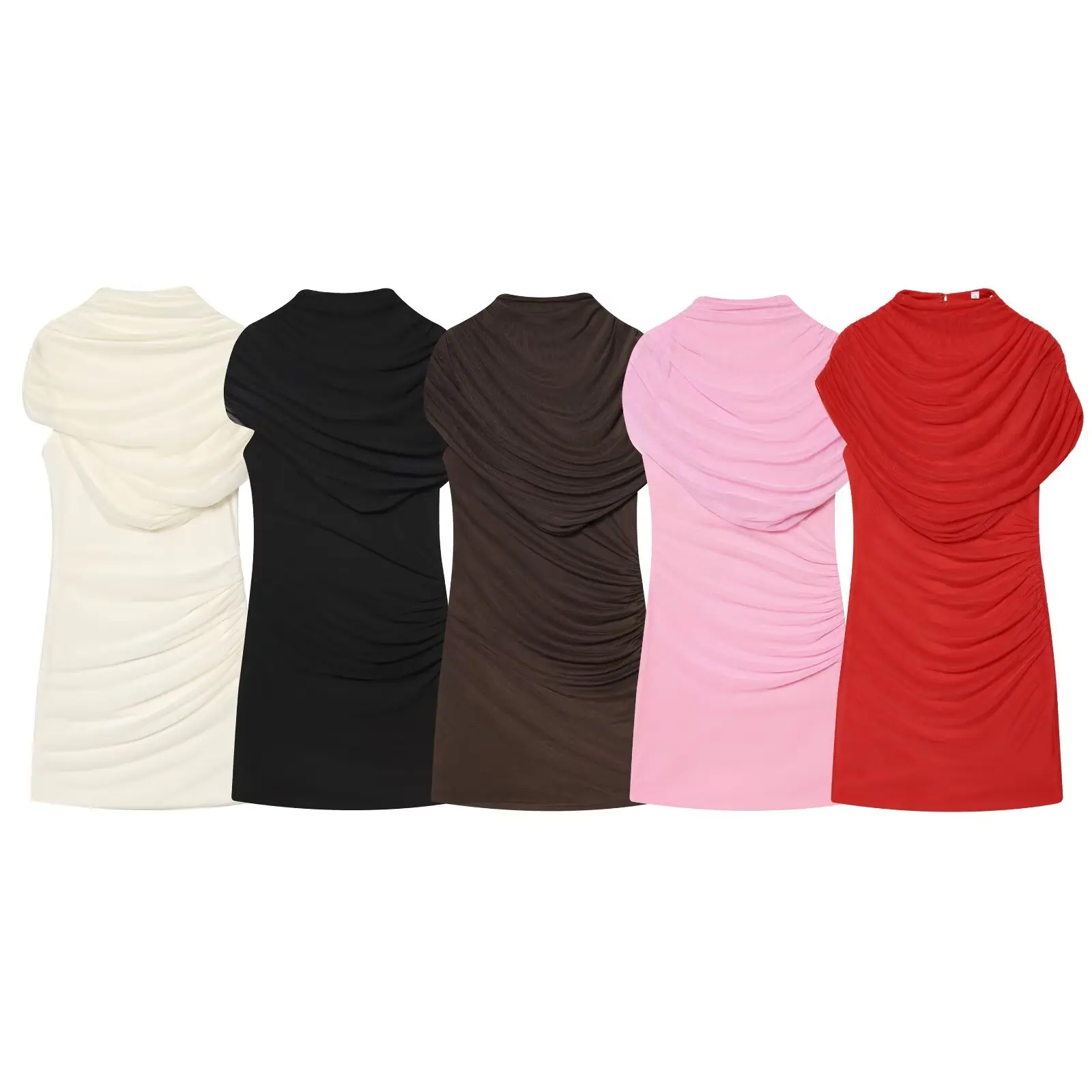 BSAY 2026 Sommer Damen Drapiertes Mesh-Layered Mini-Kleid Ärmellos Hochgeschlossen Gerafftes Bodycon Kurzkleid Elegante Party Club Outfits – Detail 2