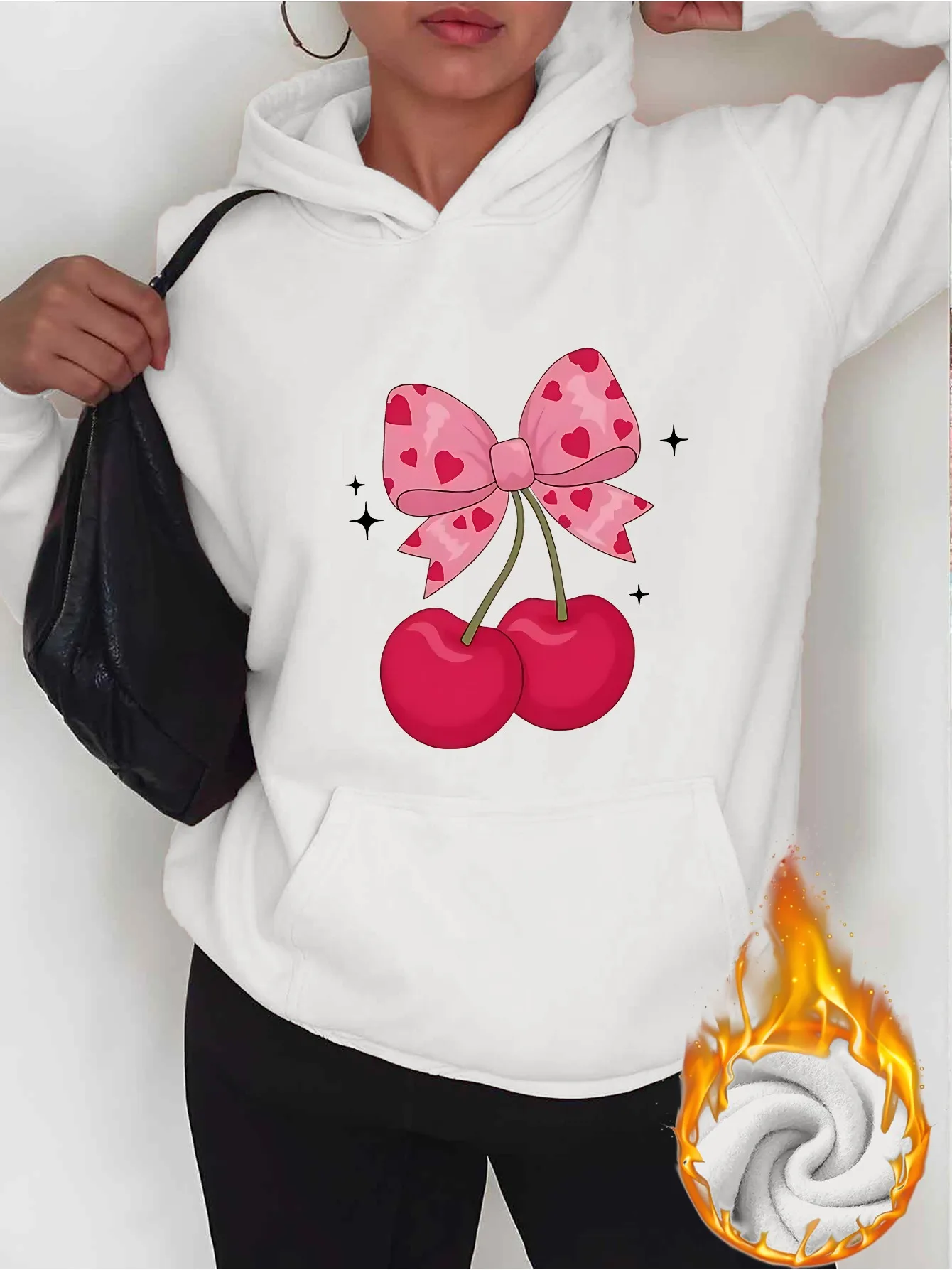 2025 outono e inverno feminino cereja impressão hoodie confortável casual pulôver padrão moda retro personalidade estética y2k