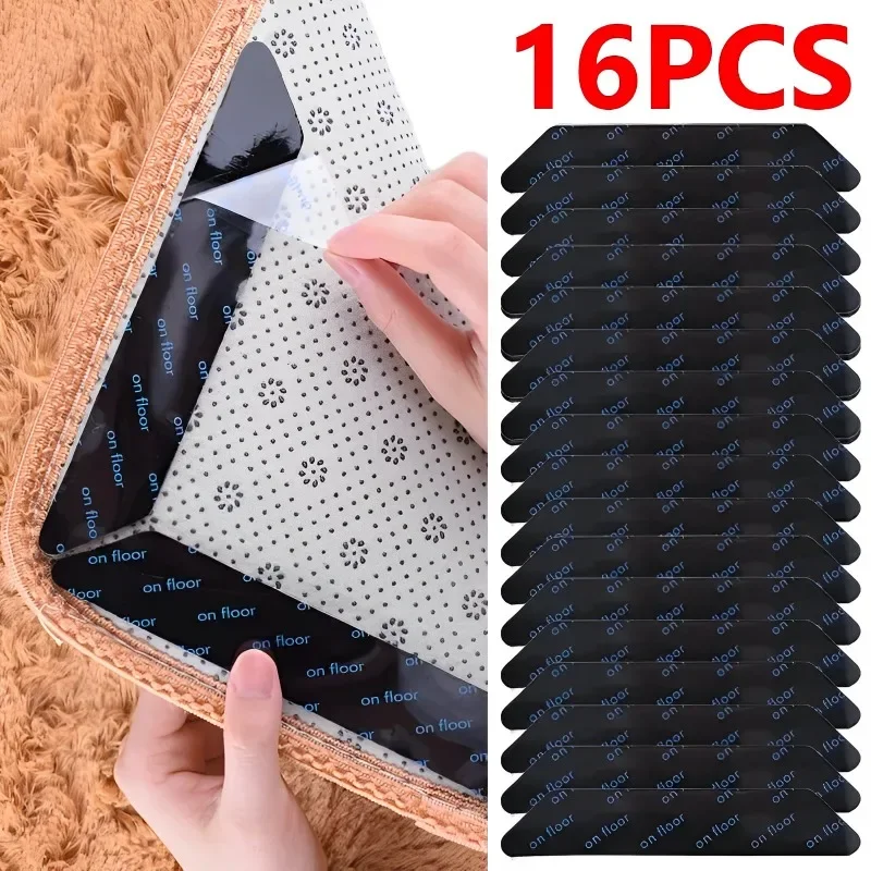 16/8pcs Self-adhesive Carpet Sticker Double-sided No Trace Tape Reusable Non-slip Fixed Pad Floor Rug Mat Home Bathroom Tools