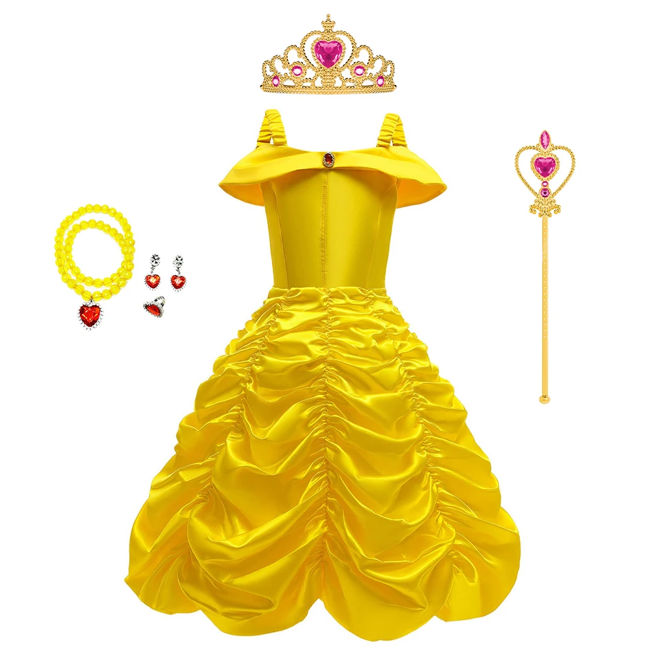 

Children Princess Clothes Little Girls Christmas Halloween 3 4 5 6 7 8 9 10 Years Gown Belle Cosplay Sequin Sleeveless Clothing