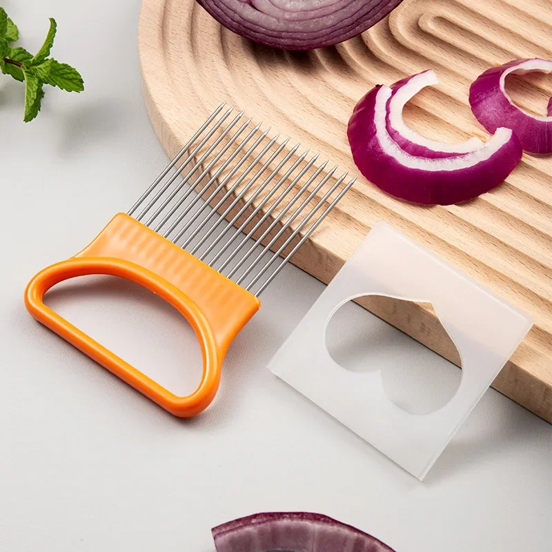 New Stainless Steel Kitchen Heart-shaped Onion Fork Insertion Tender Meat Needle Vegetable Slicing Fixator Multifunctional Tool