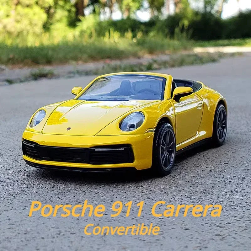 1:32 Porsche 911 Carrera Convertible Alloy Cast Toy Car Model Sound and Light Pull Back Children\'s Toy Collectible Birthday gift