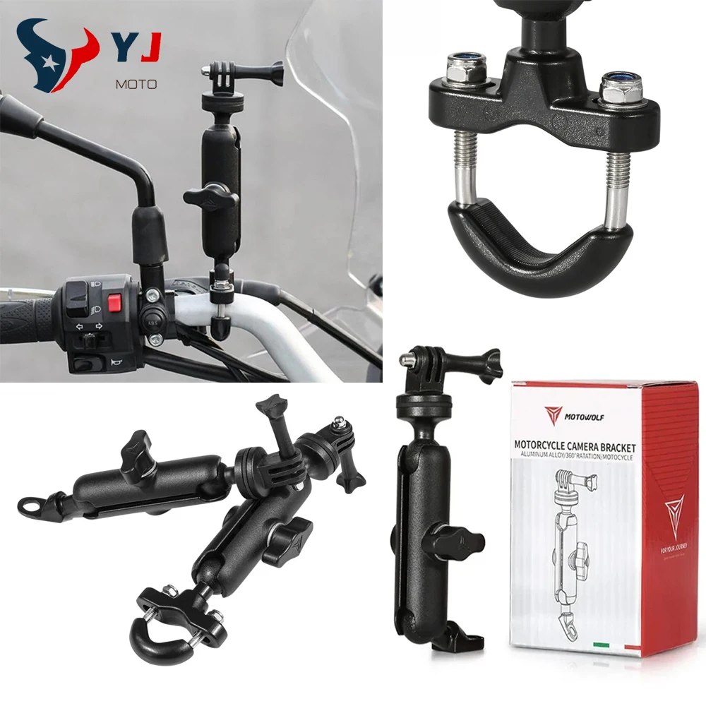 Motorcycle Bike Camera Holder Handlebar Rearview Mirror Mount Bracket 1/4 Metal Stand for Go-Pro Hero8/7/6/5/4/3+ Action Cameras