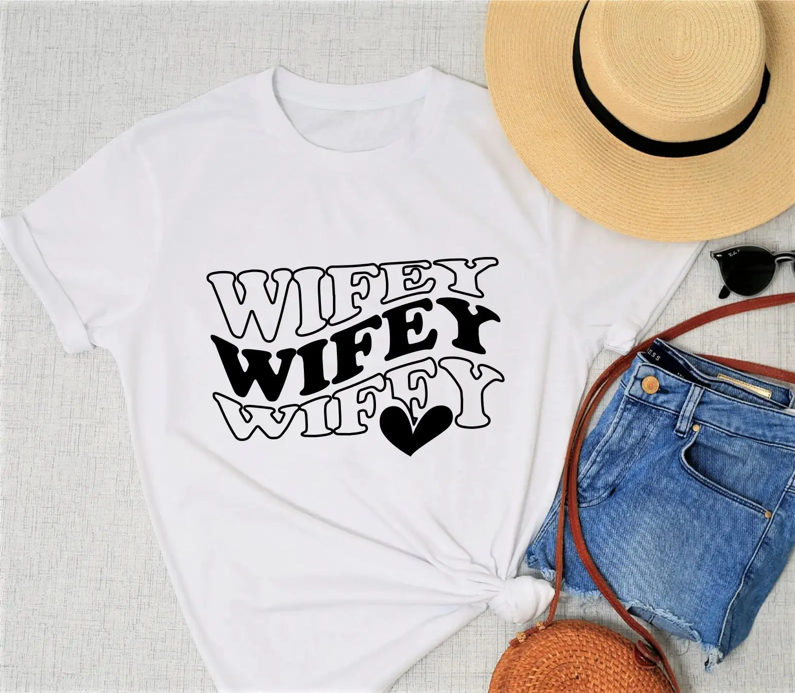 Wifey T Shirt Marriage Wedding Hubby Wife Honeymoon Just Married Mr And Mrs