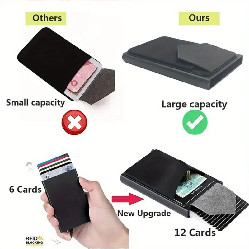 Men's Anti-theft Ultra-thin Aluminum Elastic Wallet Pop-up Minimalist Wallet with Pouch ID Credit Card Holder Mini RFID Wallet