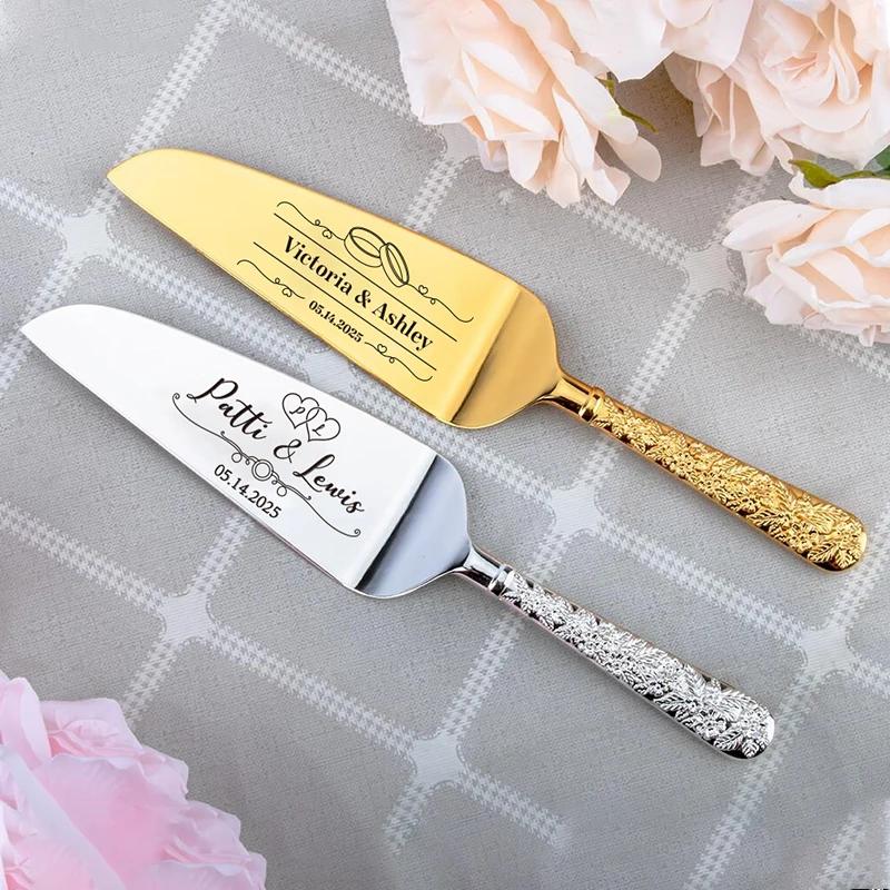 Personalised Wedding Cake Knife Shovel Custom Bride Gift Gold/Silver Cutting Server Set Engraved Birthday Party Cake Dinner Deco