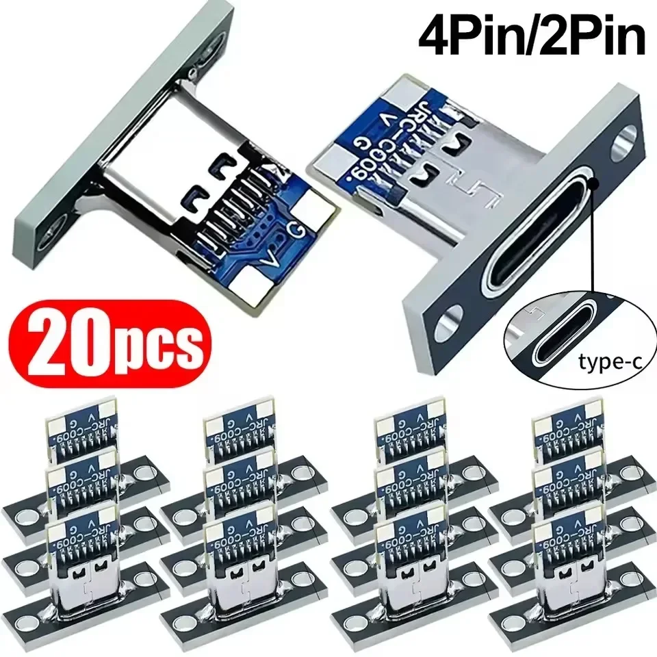 5/10/20Pcs Type-C Female Connector USB 3.1 Type-C 2Pin 4Pin Charging Port Connectors TypeC Socket with Screw Fixing Plate