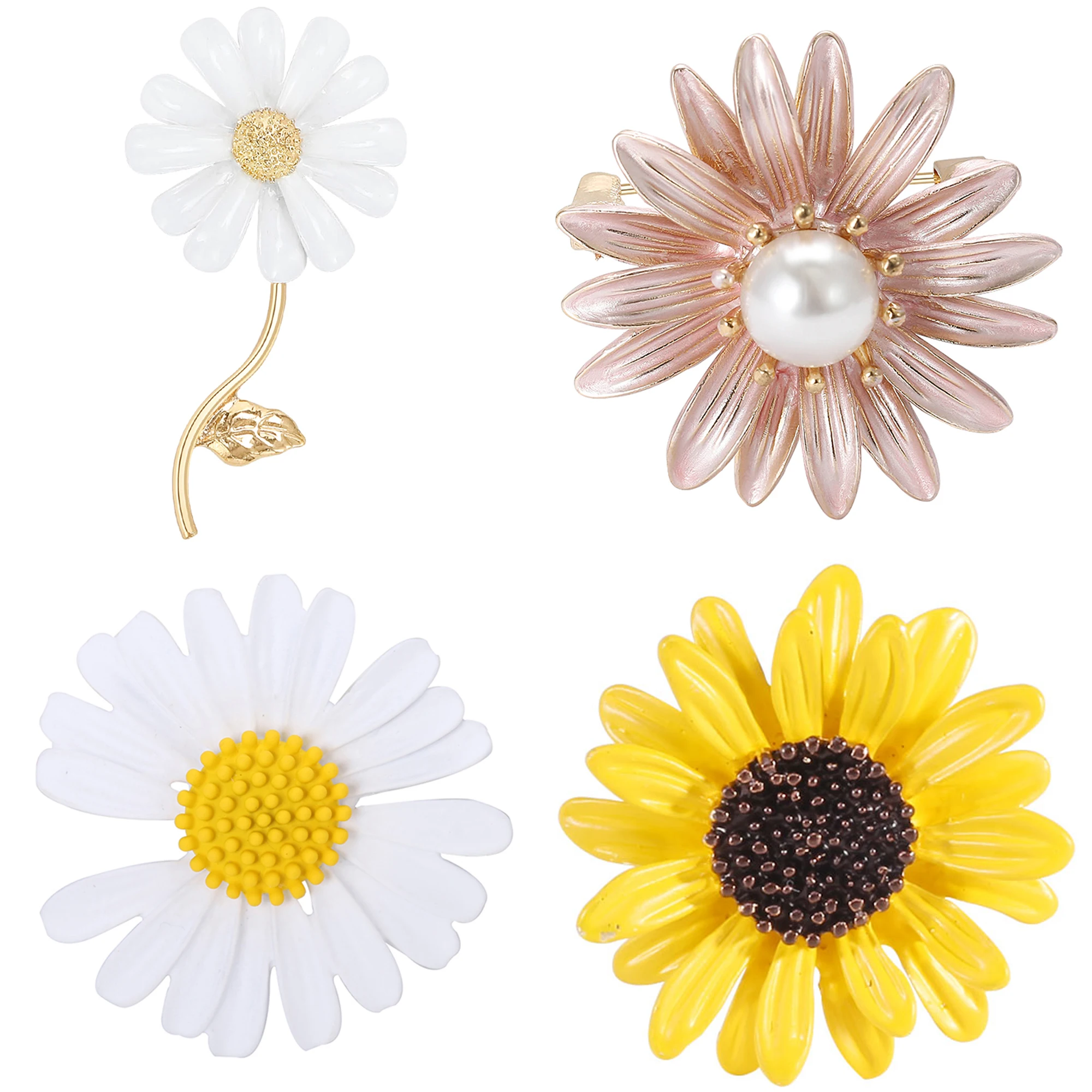 Enamel Sunflower Brooches for Women Unisex Pearl Botanical Flower Pins Office Party Friend Gifts Jewelry Accessories